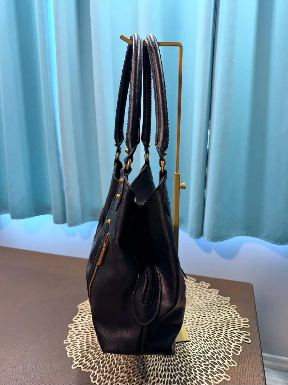 Rosetti Black Leather Hobo Shoulder Bag Gold